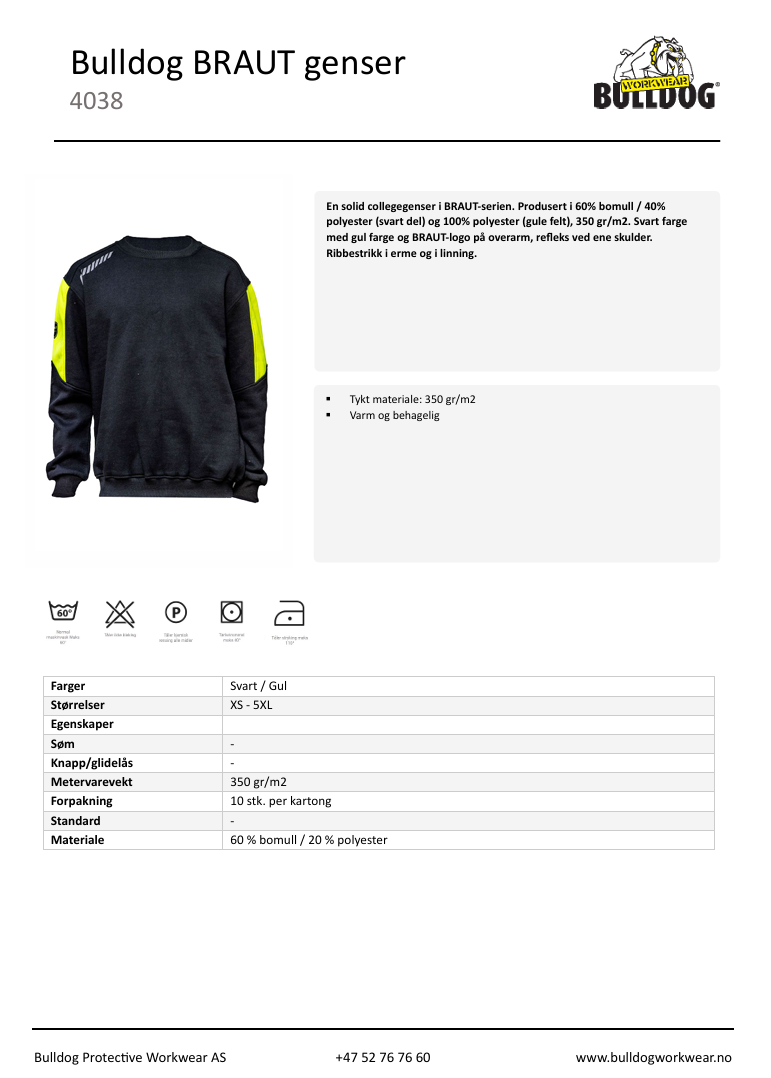 Bulldog BRAUT genser, svart/gul,